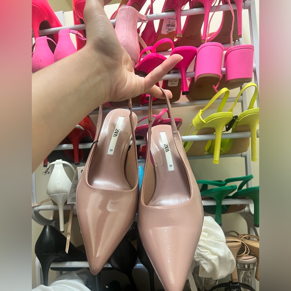 Zara Women's Blush Pink Patent Slingback Heels